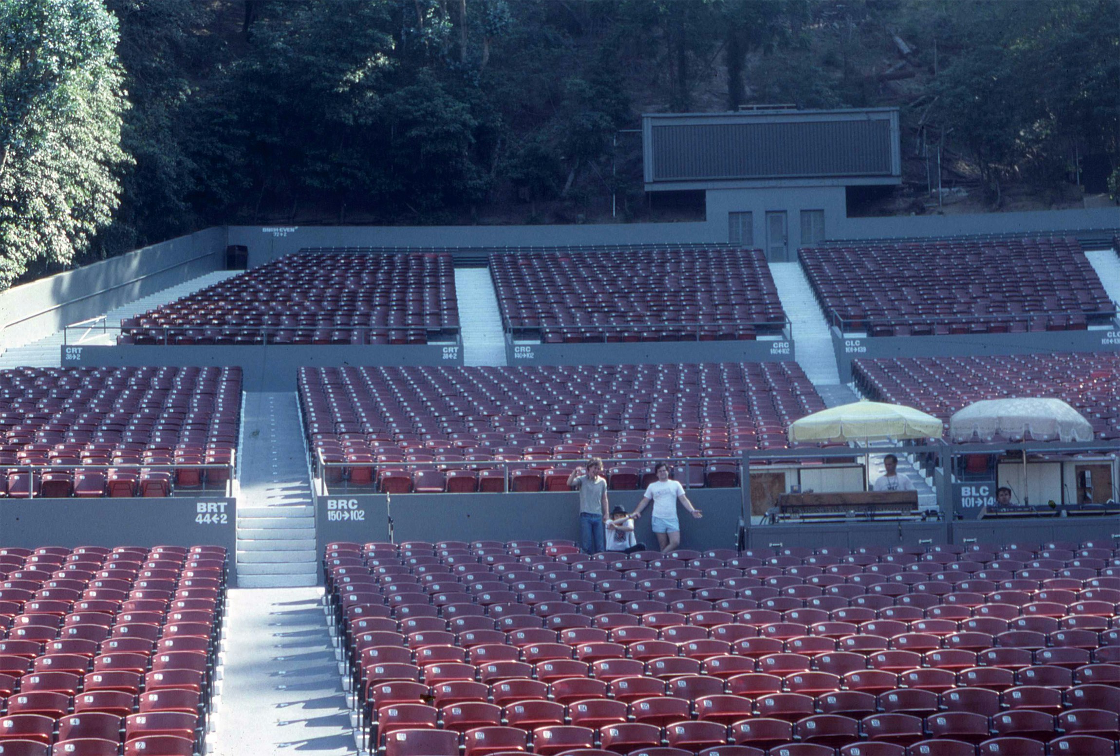The Dust Brothers with Mike Dike (middle) at sound check at the Greek Theatre, Los Angeles, 1988. Photo by Ricky Powell.